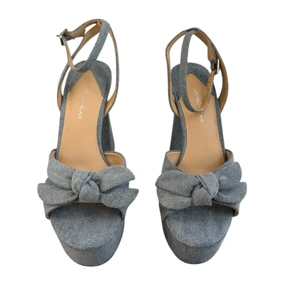 ANTONIO MELANI Blue Denim Bow Dressy Platform Sandals - Picture 4 of 11